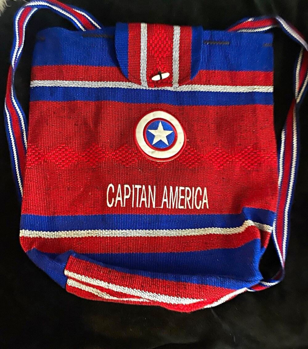 Captain America Striped Red Blue White Shoulder Baja Bag Embroidered Accents